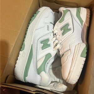 New Balance 550 White and Mint Sneakers